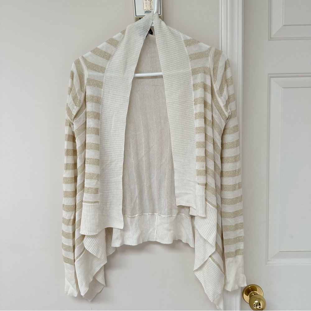 LINE Beige and White Women's Striped poncho size S